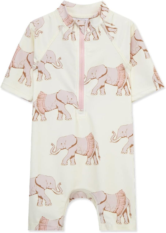 Milkbarn One Piece Swimsuit, Short Sleeve Zipper Bathing Suit for Infant Baby Boy Girl, Toddler Rash Guard Swimwear, Duck