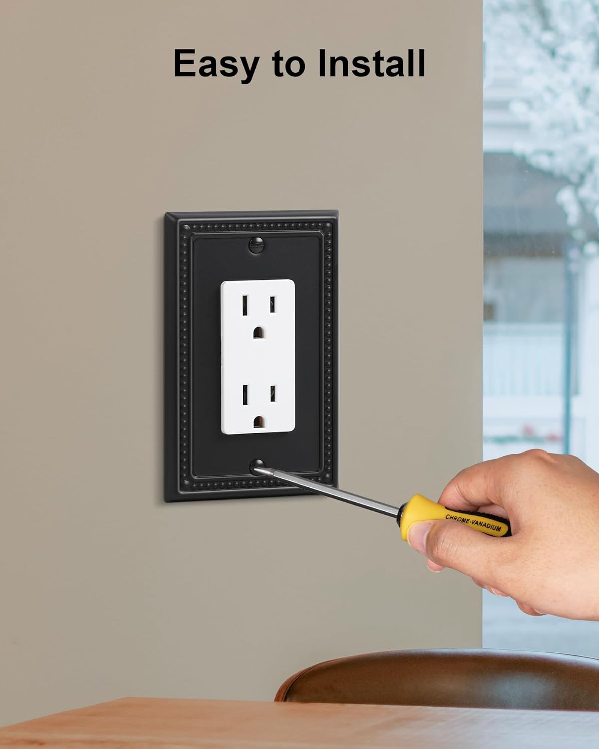 2-Pack Decorator Outlet Cover Plate, Pearls Decorative Switch Plates and Outlet Covers, Black Metal Wall Plates for Electrical Outlets, Receptacle, GFCI Outlet, Dimmer Switch