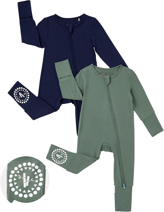 PATPAT Baby Footies Boys Girls - Bamboo Viscose - Zipper & Non-Slip Soles Romper Mitten - Footed & Footless Infant Clothes