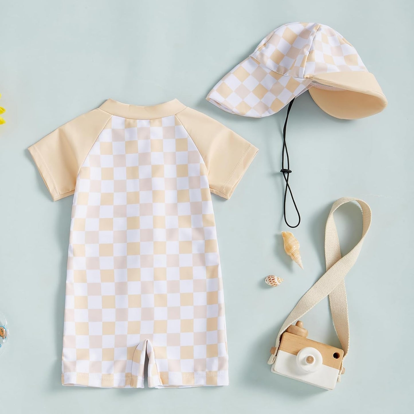 MAYUMMPY Baby Boys Girls Swimwear Casual Zipper One Pieces Rash Guard Swimsuit and Hat Beachwear Bathing Suit