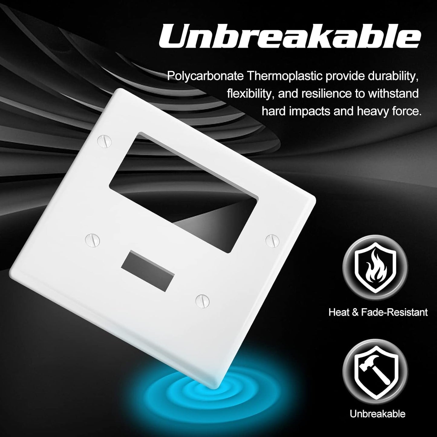 Decorator Wall Plate Light 1-Toggle/1-Decorator Combination Switch Plate Outlet Cover,Unbreakable Polycarbonate Thermoplastic, White (10-Pack, Decorator/Toggle-White)