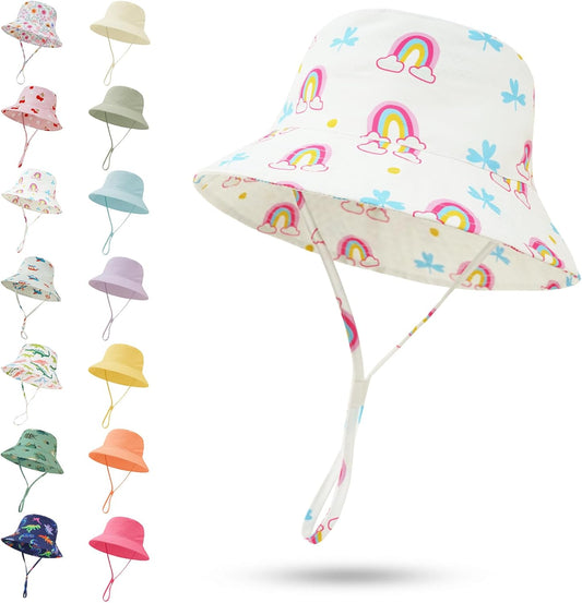 Baby Sun Hat 0-6 Years Toddler Boys Girls Adjustable Bucket Hats Kids Bucket Hats UPF 50+ Wide Brim Beach Swim Pool