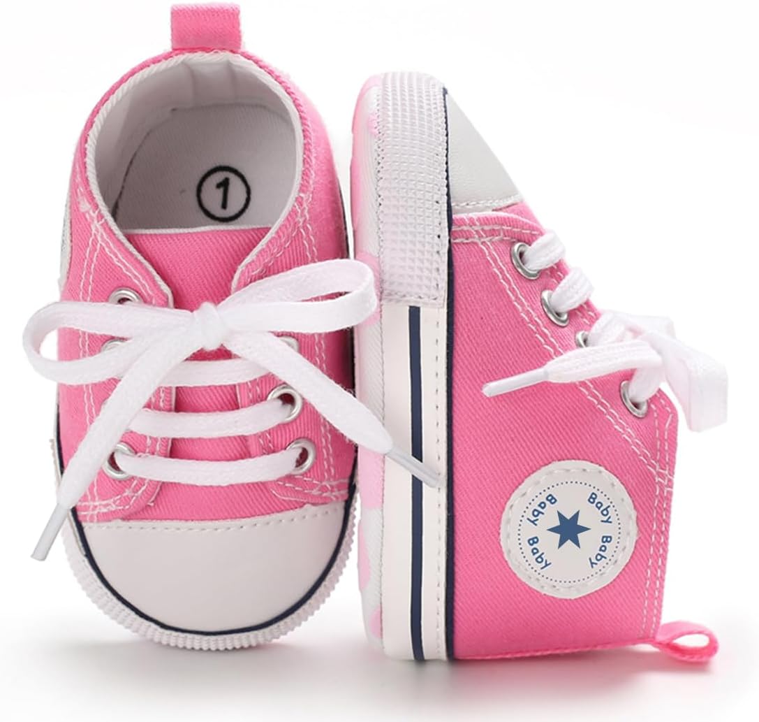 Unisex Baby Girls Boys Canvas High-top Shoes, Newborn Infant Anti-Slip Soft Sole Frist Walking Breathable Sneakers