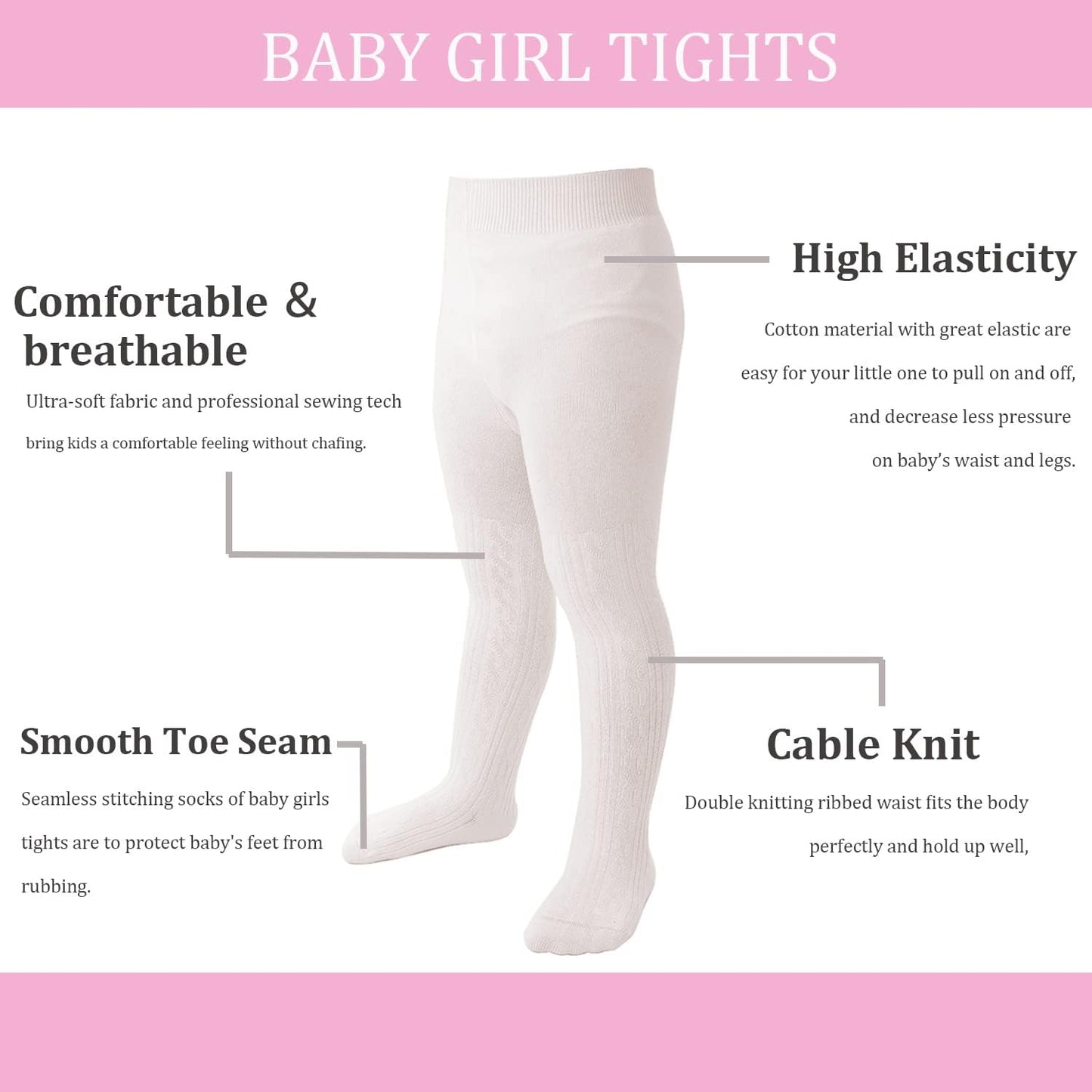 Marchare Baby Girls Tights Thick Solid Cable Knit Leggings Winter Warm Stockings For Toddler Girls 1/2/3/4/5 Pack