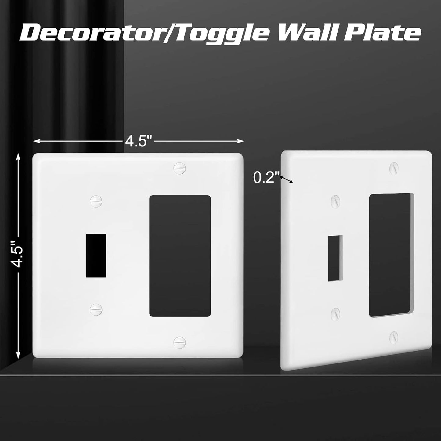 Decorator Wall Plate Light 1-Toggle/1-Decorator Combination Switch Plate Outlet Cover,Unbreakable Polycarbonate Thermoplastic, White (10-Pack, Decorator/Toggle-White)