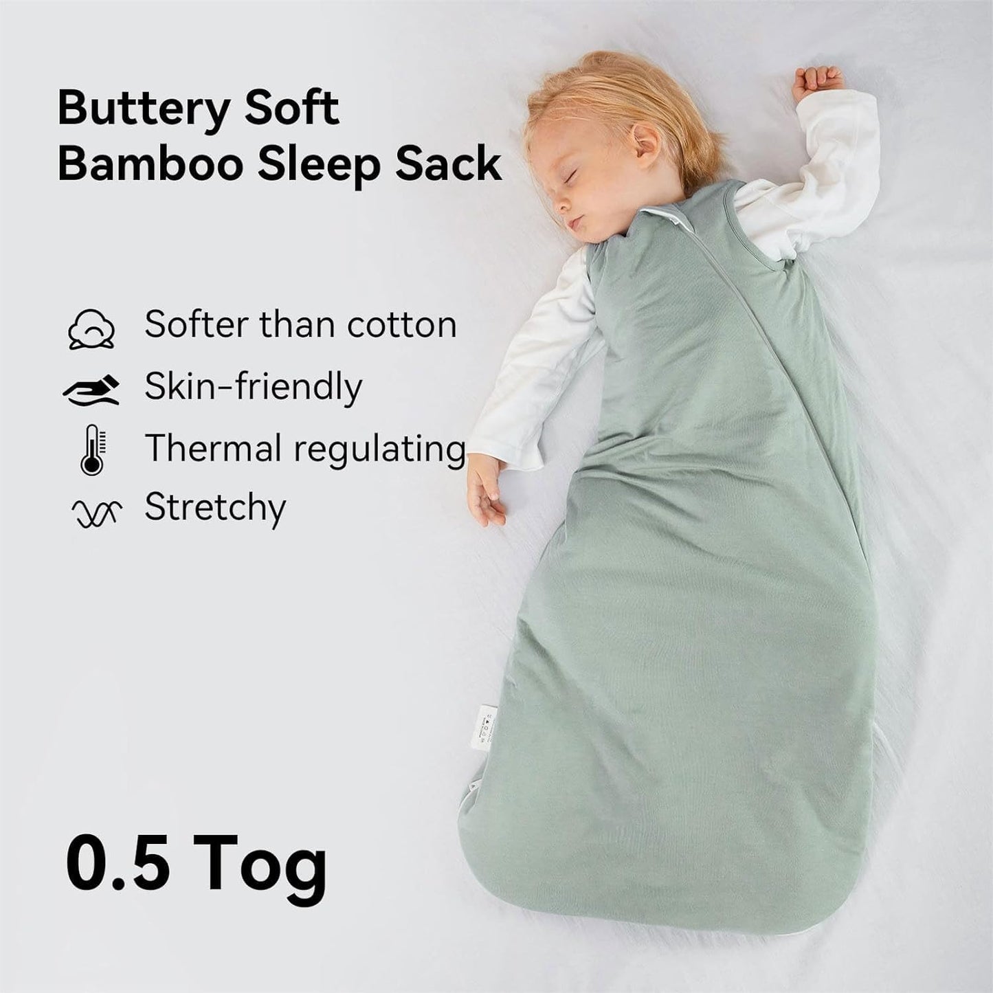 BubblePanda Rayon Made from Bamboo Sleep Sack 2t-3t 0.5 Tog Soft Lightweight Toddler Sleep Sack 24-36 Months for Babies 2-Way Zipper Wearable Blanket Baby 3t