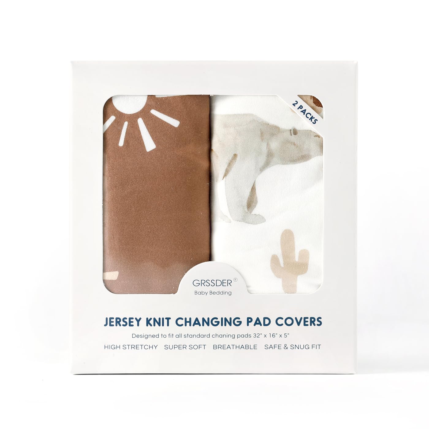 GRSSDER Stretch Ultra Soft Jersey Knit Changing Pad Cover Set 2 Pack, Change Table Pad Covers Fit 32"/34" x 16" Pads Safe and Snug, Cute Diaper Changing Pad Covers of Sunny Bear Print