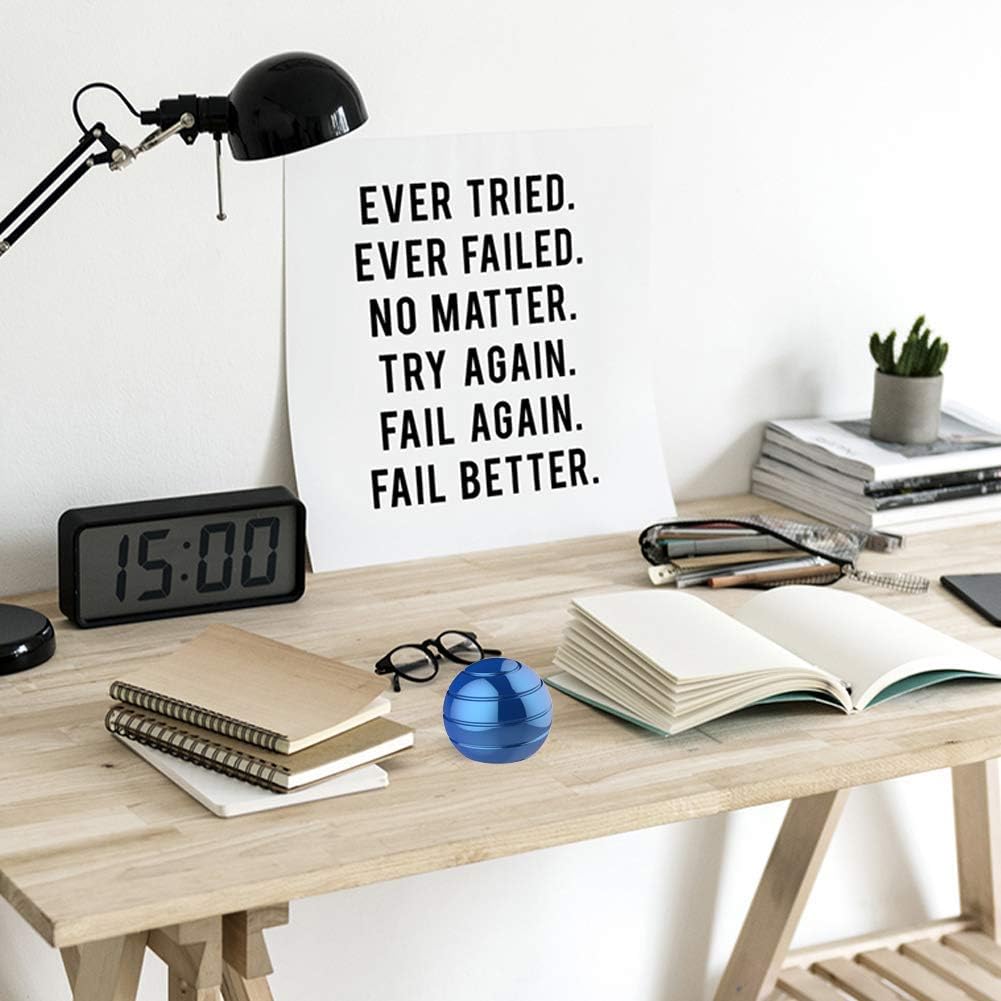 Metal Kinetic Desk Toy, Optical Illusion Fidget Spinning Top Ball, Unique Executive Stress Relief Gift for Adults & Kids