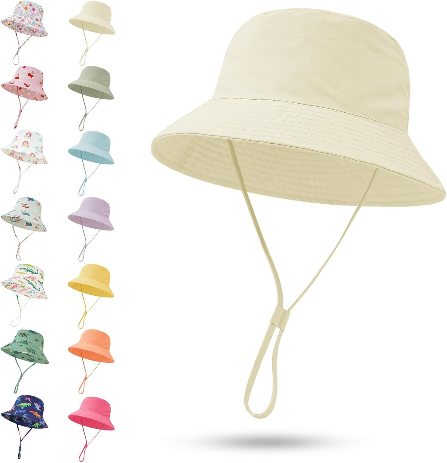 Baby Sun Hat 0-6 Years Toddler Boys Girls Adjustable Bucket Hats Kids Bucket Hats UPF 50+ Wide Brim Beach Swim Pool