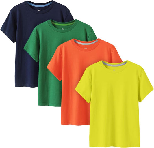 LAPASA Kids T-Shirts Short Sleeve (4 Pack) 100% Cotton Plain Top Tees Boy & Girl Unisex Toddler Children Tie Dye Summer K01