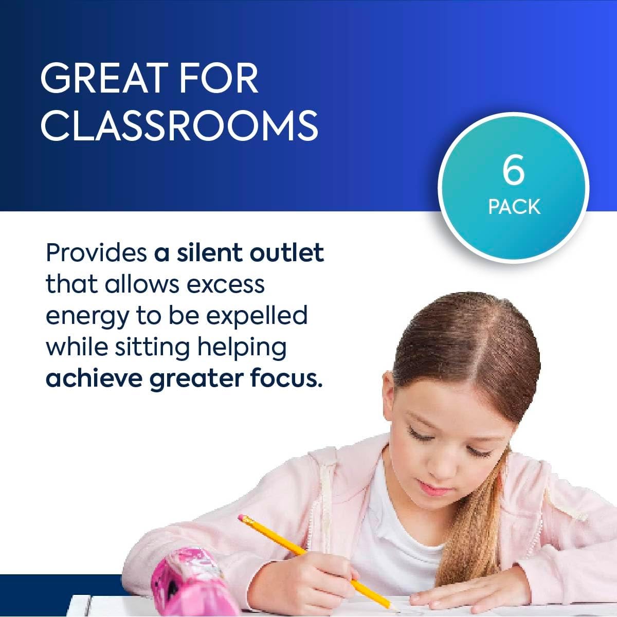 Bouncyband Wiggle Feet, Dark Blue, 6 Pack – Sensory Foot Cushion Quietly Facilitates Movement to Help Improve Concentration - 12” x 9” x 2.5” Sensory Tool, Ideal for The Classroom, Work, or at Home