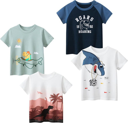 Boys' 4-Pack Excavator Short Sleeve Crewneck T-Shirts Top Tee Size 2-7 Years Toddler Boys' Value Pack Cotton T-Shirt