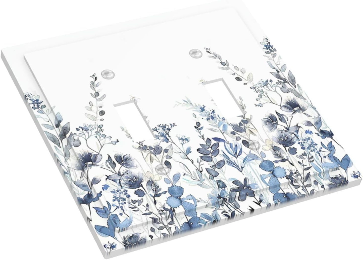 Decorative Switch Plates Light Blue Watercolor Leaves Plant With Floral 2 Gang Double Toggle Outlet Light Switch Cover Wall Plate Electrical Faceplate for Bedroom Bathroom Decor