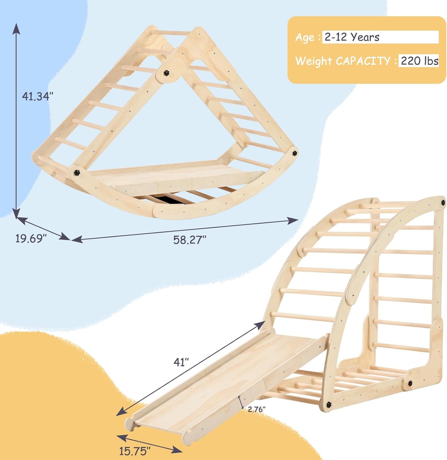 Climbing Toys for Toddlers Inside, Pikler Triangle Set with Rocker and Slide 8 in 1, Montessori Toys Toddler Climbing Toys Indoor, Baby Climbing Gym, Wooden Playground for Kids