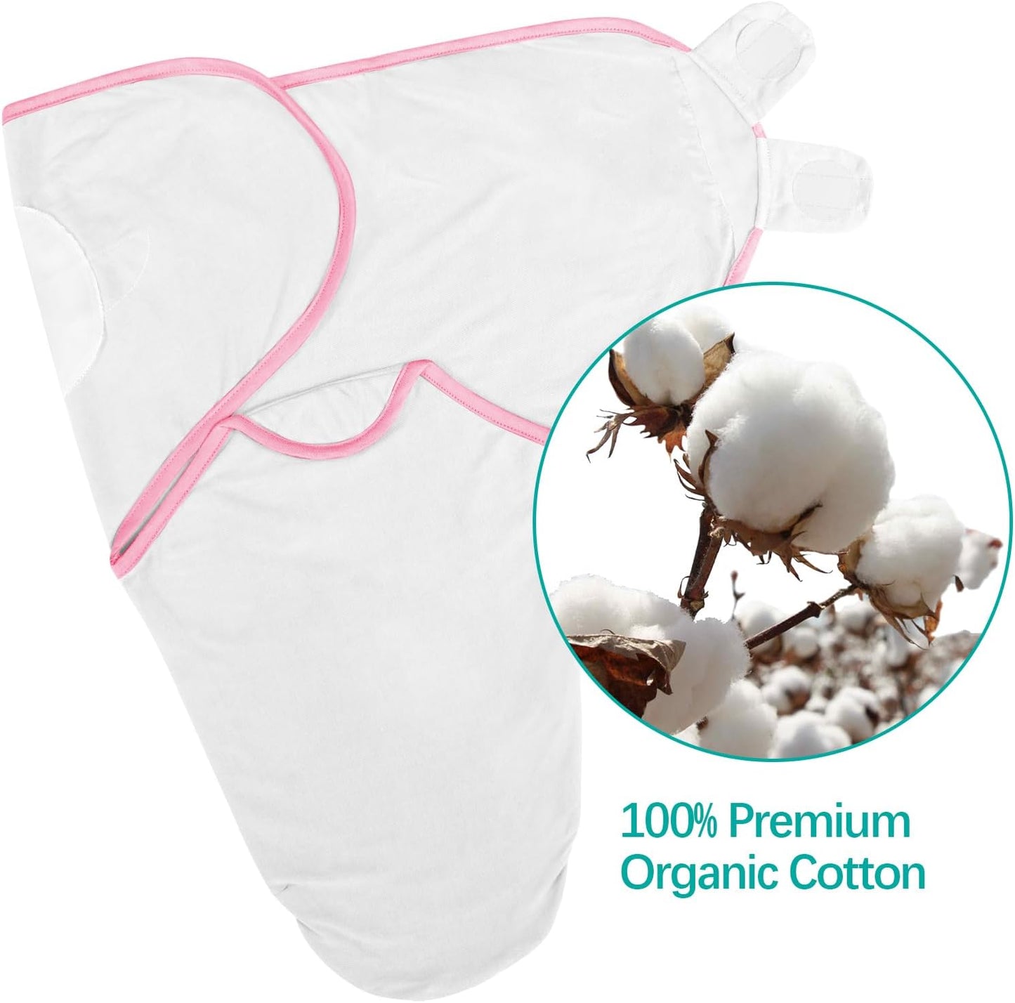 Biloban Baby Swaddles 0-3 Months for Girls, Cotton Swaddle Blanket, Newborn Essentials, Pink & White, 2 Pack