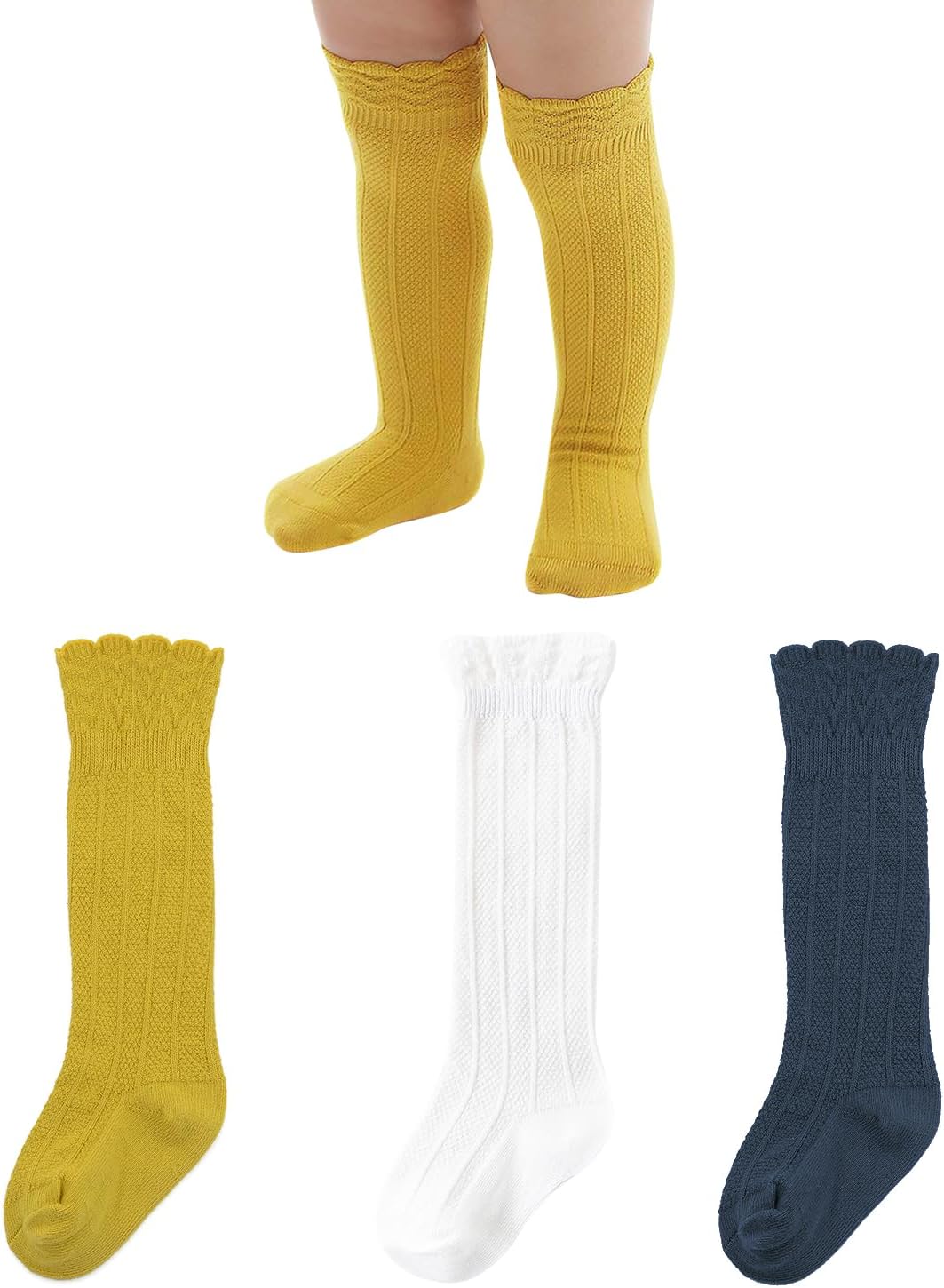 Zando Baby Knee High Socks - Infant to Toddler, Cotton Ruffle Socks, Warm Girls & Boys Long Stockings, 3-6 Pairs