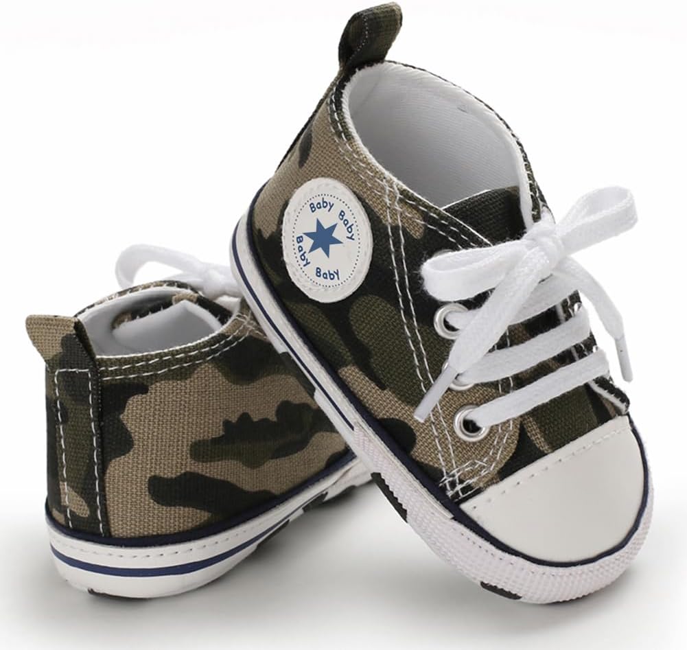 Unisex Baby Girls Boys Canvas High-top Shoes, Newborn Infant Anti-Slip Soft Sole Frist Walking Breathable Sneakers