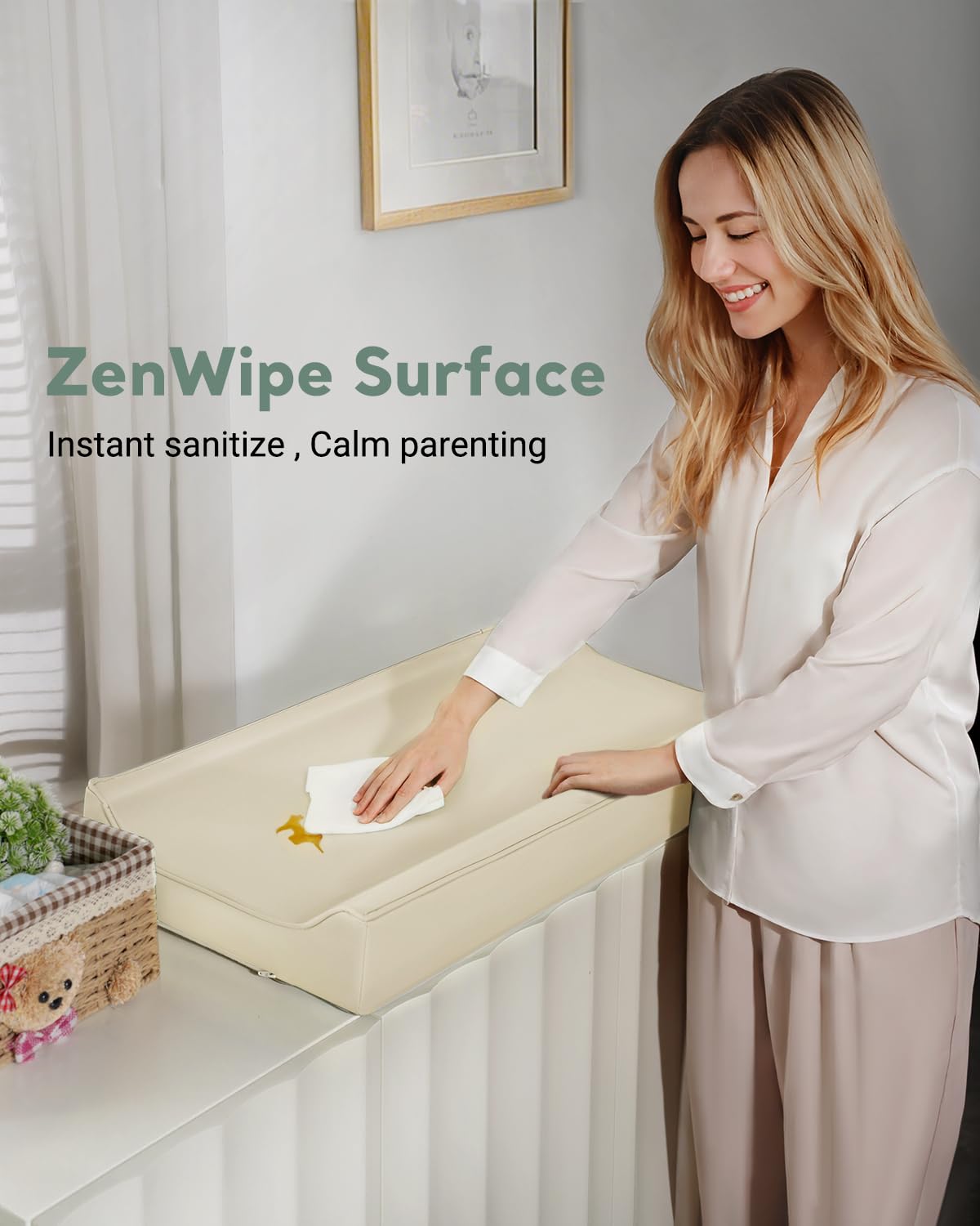 Vegan Leather Waterproof Baby Changing Pad - Wipeable, Extra Thick & Portable & Non-Slip Diaper Mat for Dresser, Crib, Travel | Soft & Safe (White)