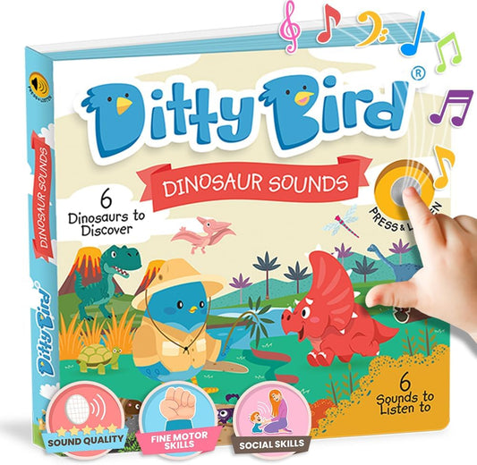 Ditty Bird Dinosaur Book for Toddlers | Realistic Dino Sound Book | Interactive T-Rex Board Books for Toddlers 1-3 | Sensory, Musical Books for Dino Lovers | Sturdy Nursery Rhyme Toys for Baby