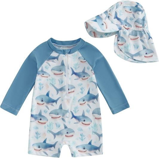 Hnyenmcko Baby/Toddler Boy Rash Guard Swimsuit Long Sleeve One Piece Zipper Swimwear Sunsuit Infant Bathing Suit Beachwear