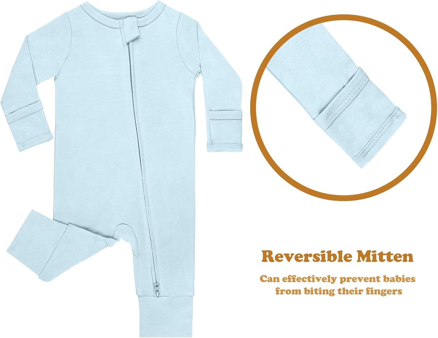 GUISBY Long Sleeve Cotton Pajamas Footless Baby Bodysuits with Zipper and Mittens 3-Pack for Boys Girls