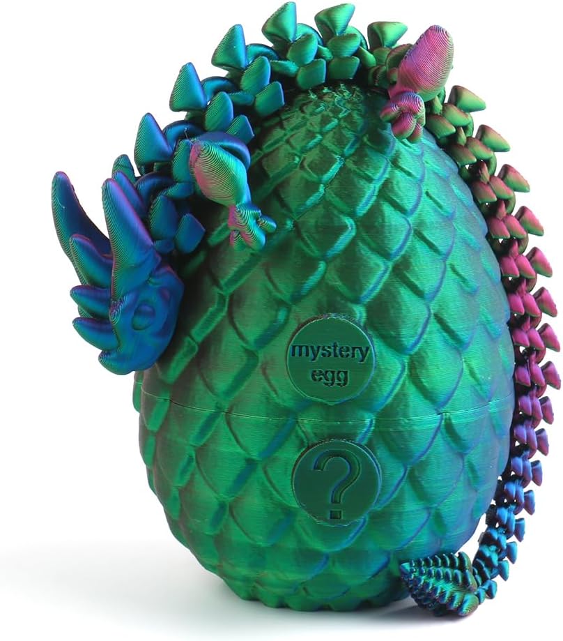 STONESTAR 3D Printed Dragon Fidget Toys, 12" Full Articulated Dragon in Mystery Egg, Home Office Decor Executive Desk Toys Xmas/Easter Gift for Dragon Lovers (Laser Purple/Green)
