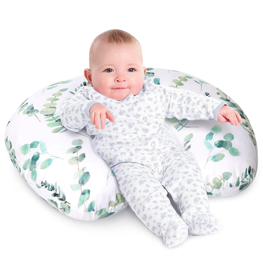 Little Grape Land Nursing Pillow for Infants, Breastfeeding Pillows, Baby Support Pillow for Nursing, Bottle Feeding, Tummy Time with Machine Washable Cover & Breathable Filling (Green Leaves)