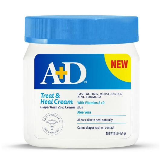 A+D Treat + Heal Zinc Oxide Diaper Rash Cream 16 oz Jar - Soothes & Treats Diaper Rash - Zinc Oxide 10% Dimethicone 1% - Easy Spreading Cream for Baby - Fast Acting