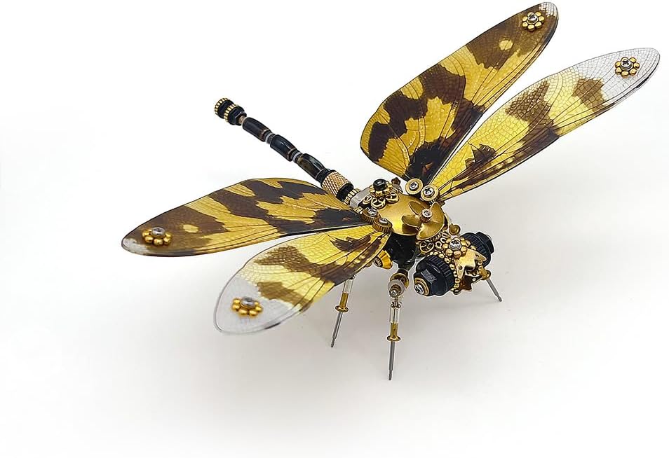 Keetopteep 3D Metal Puzzle for Adults, 200 Pieces Mechanical Dragonfly DIY Assembly Kit to Build, 3D Puzzle Handmade Craft Desk Ornament Toys (Color1)