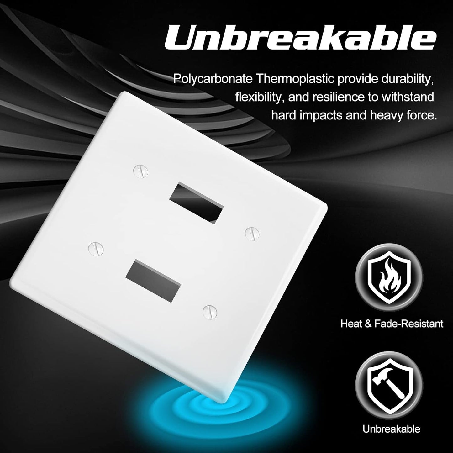 Decorator Wall Plate Double Toggle Light Switch Plate Outlet Cover,Unbreakable Polycarbonate Thermoplastic, White (4-Pack, Double Toggle-White)