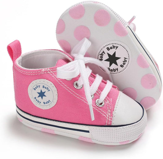 Unisex Baby Girls Boys Canvas High-top Shoes, Newborn Infant Anti-Slip Soft Sole Frist Walking Breathable Sneakers