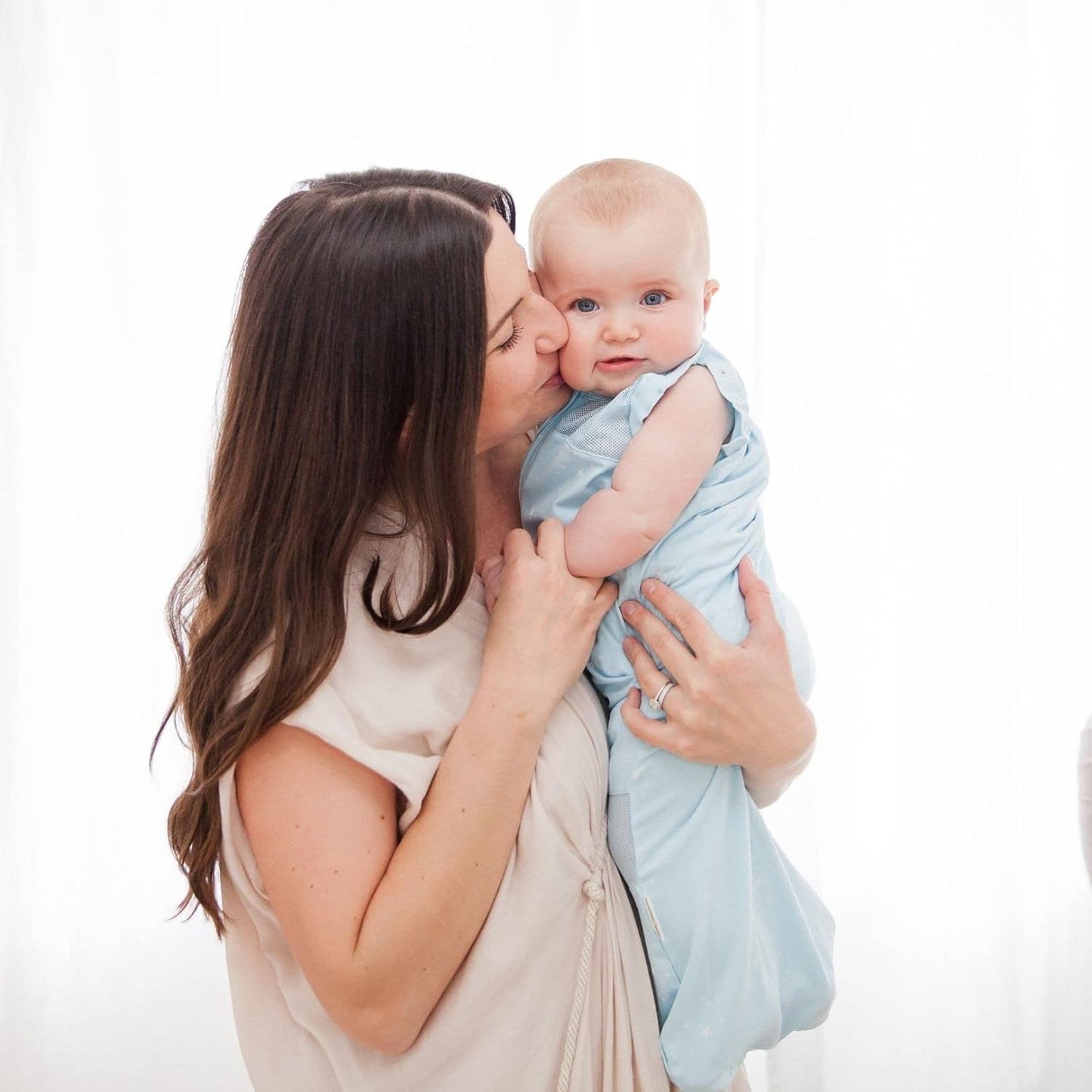 Happiest Baby Sleepea 5-Second Swaddle - 100% Organic Cotton Baby Swaddle Blanket - Doctor Designed Promotes Healthy Hip Development (Teal Stars, Large)