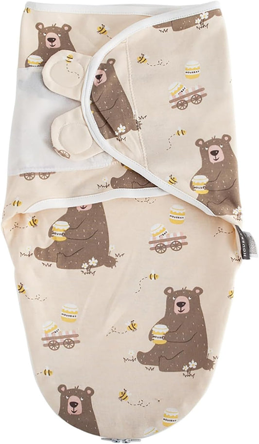 HOUSBAY Baby Swaddle Blanket Boy Girl Super Soft Material Newborn Adjustable Swaddles 2-Way Zipper Sleep Sack 1 Pack (Honey Bear, Medium/Large | 3-6 Months)