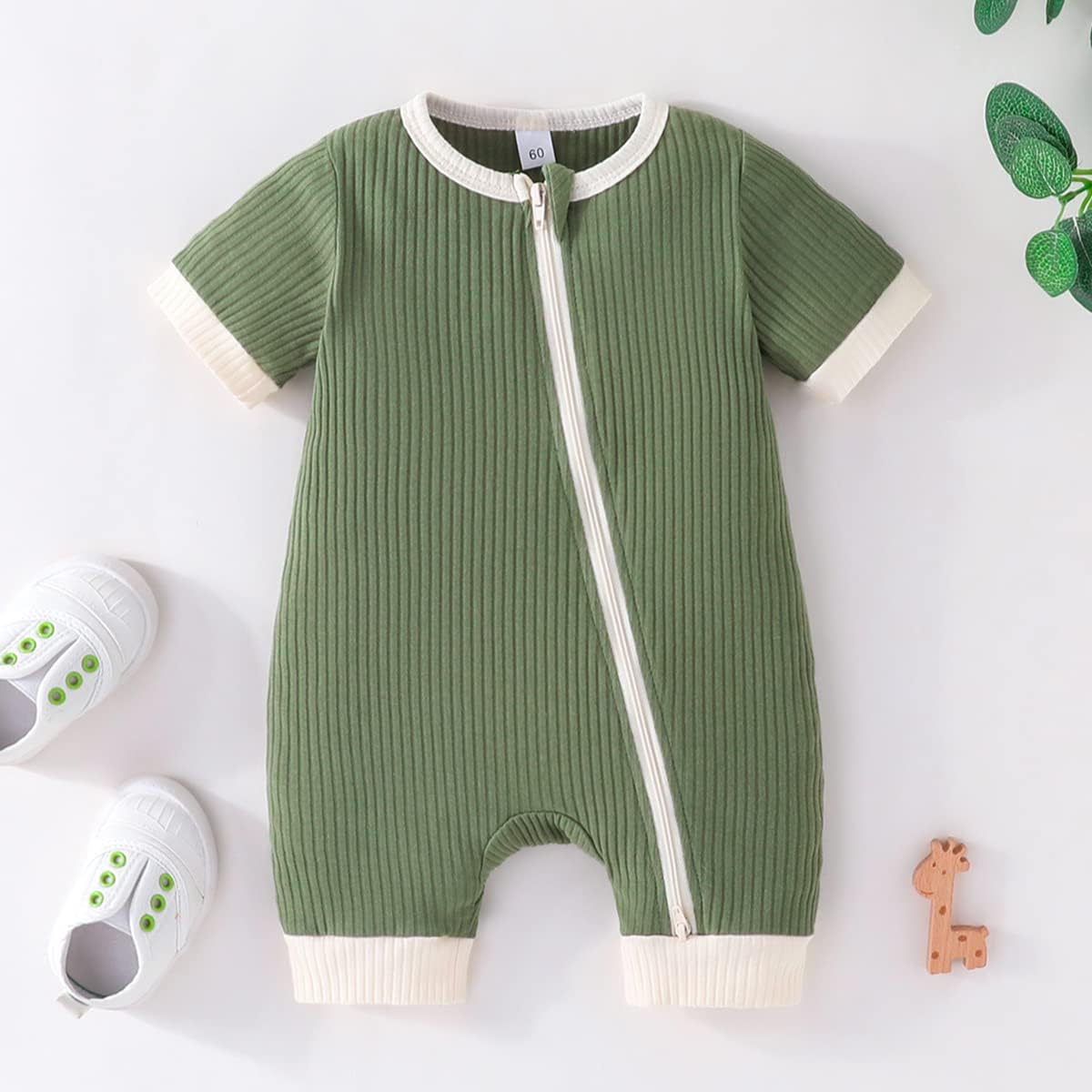 Bafeicao Unisex Baby Boy Girl 2 Pack Rompers Short Sleeve 2 Way Zipper One Piece Jumpsuits Clothes Sets