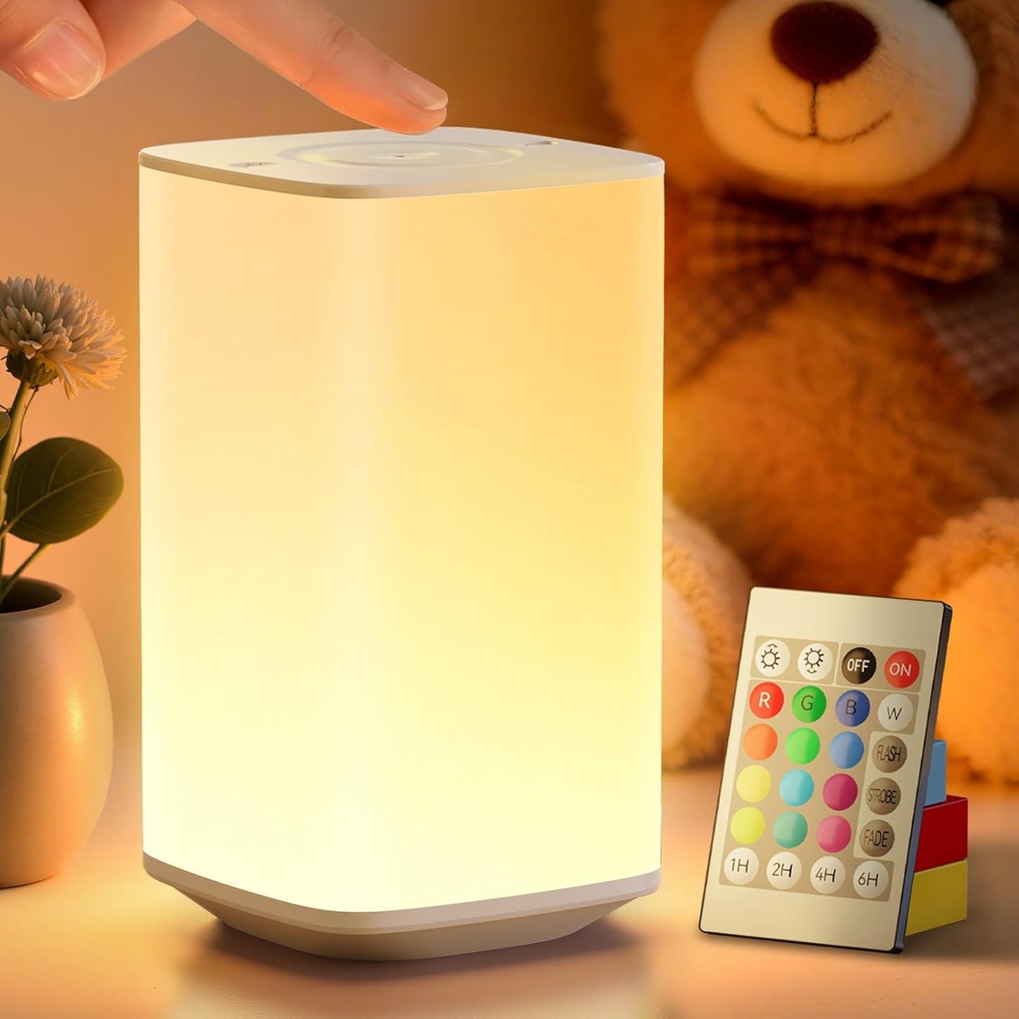 Nursery Night Light for Baby, Portable Night Lamp with LED Stepless Dimming & 256 RGB Colors for Kids Adult, Breastfeeding, Sleep Aid, 4000mAh Rechargeable Bedside Table Lamp with Timer, White
