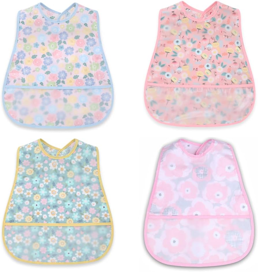 Baby bibs Waterproof Toddler bib - Feeding bib with Pocket for Infant Boy Girl Washable 6-36M