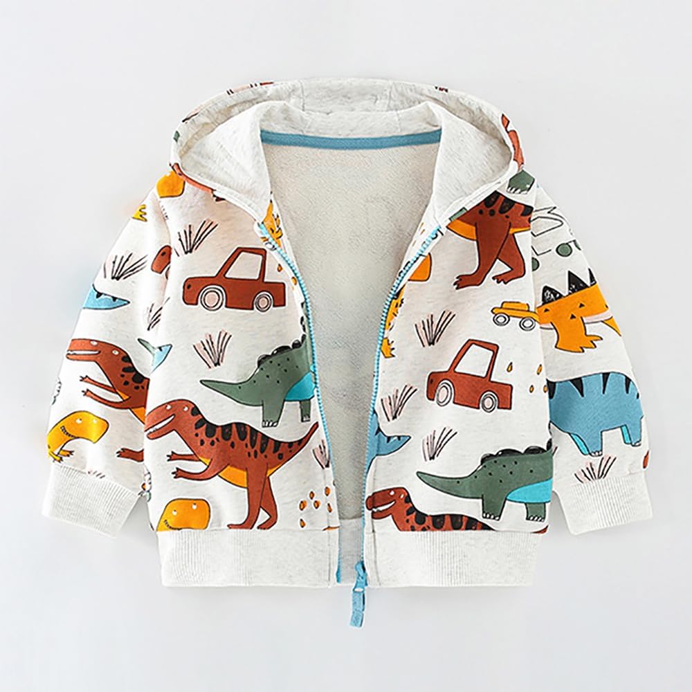 Toddler Boys Full Zip Dinosaur Hoodies Comfortable Sweatshirt
