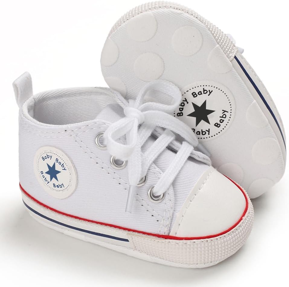 Unisex Baby Girls Boys Canvas High-top Shoes, Newborn Infant Anti-Slip Soft Sole Frist Walking Breathable Sneakers
