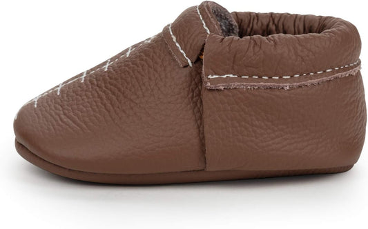 BirdRock Baby Fringeless Moccasins - Genuine Leather Boys and Girls Shoes for Newborns, Infants, Babies, Toddlers