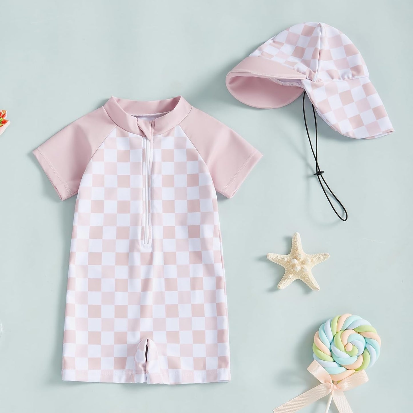 MAYUMMPY Baby Boys Girls Swimwear Casual Zipper One Pieces Rash Guard Swimsuit and Hat Beachwear Bathing Suit