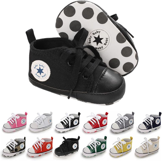 Unisex Baby Girls Boys Canvas High-top Shoes, Newborn Infant Anti-Slip Soft Sole Frist Walking Breathable Sneakers