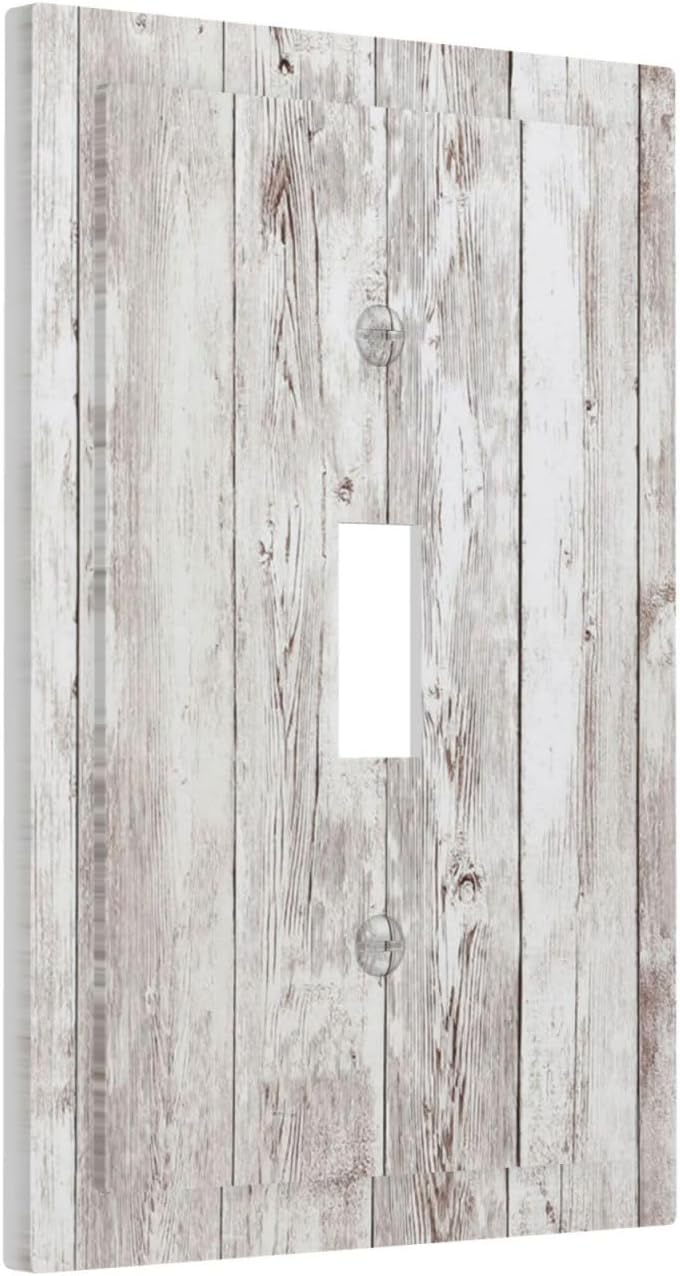 Decorative Light Switch Cover Rustic Vintage White Wood Grain 1 Gang Single Toggle Device Electrical Faceplate Switchplates Decorator Outlet Wall Plate for Farmhouse Home Decor