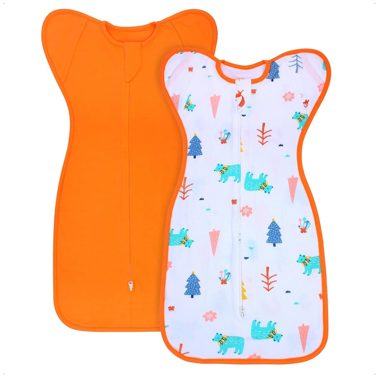 Transition Swaddle 6-9 Months Sleep Sack Arms up Swaddle 2-Way Zipper 100% Cotton Arms in/out, 0.8 Tog Sleep Sack Baby Swaddles for Boy Girl, 2-Pack Baby Transitional Swaddle Sack (Large 20-27lbs)