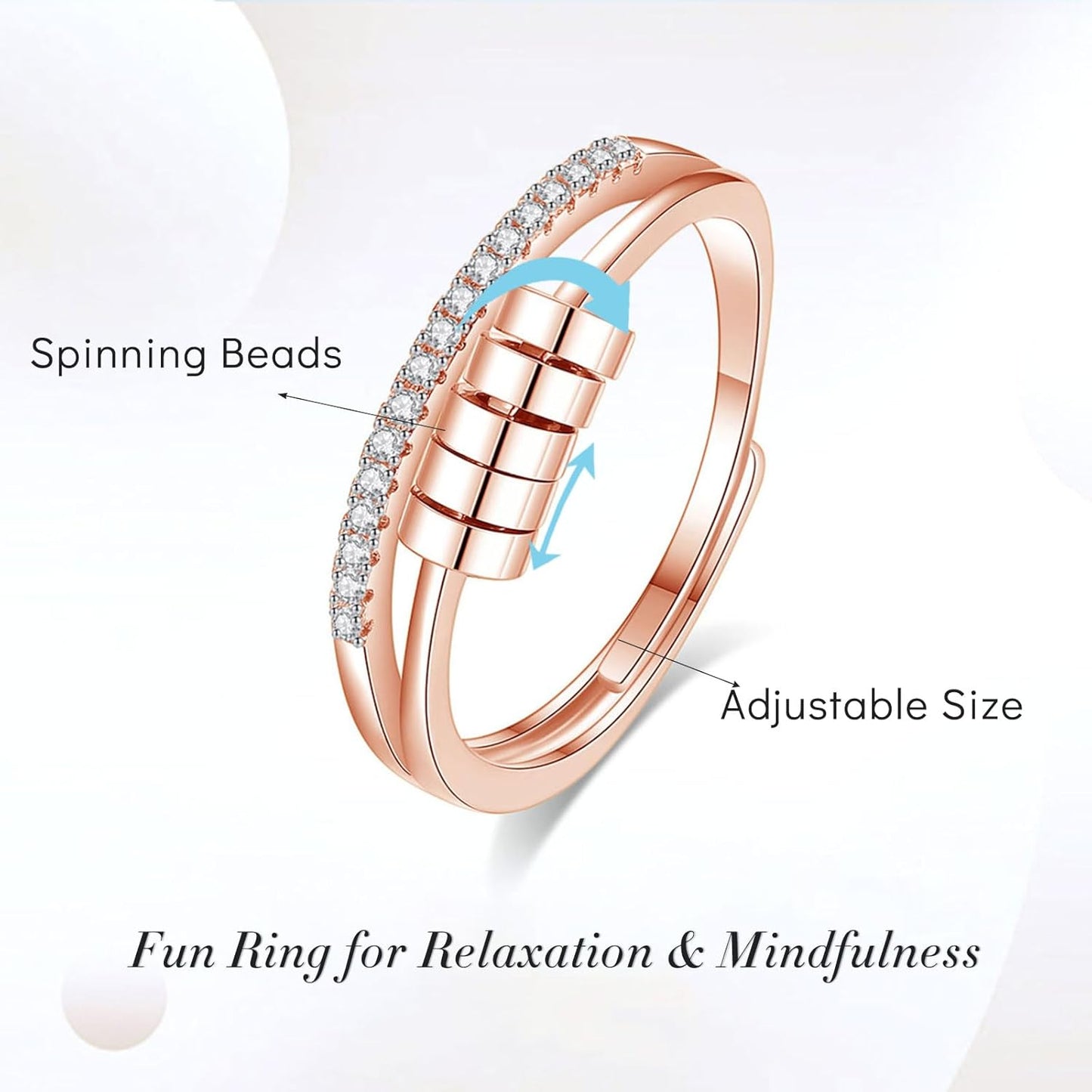 INFUSEU Funny Spinner Fidget Rings for Women Girls Anti Anxiety Stress Worry, Adjustable Size