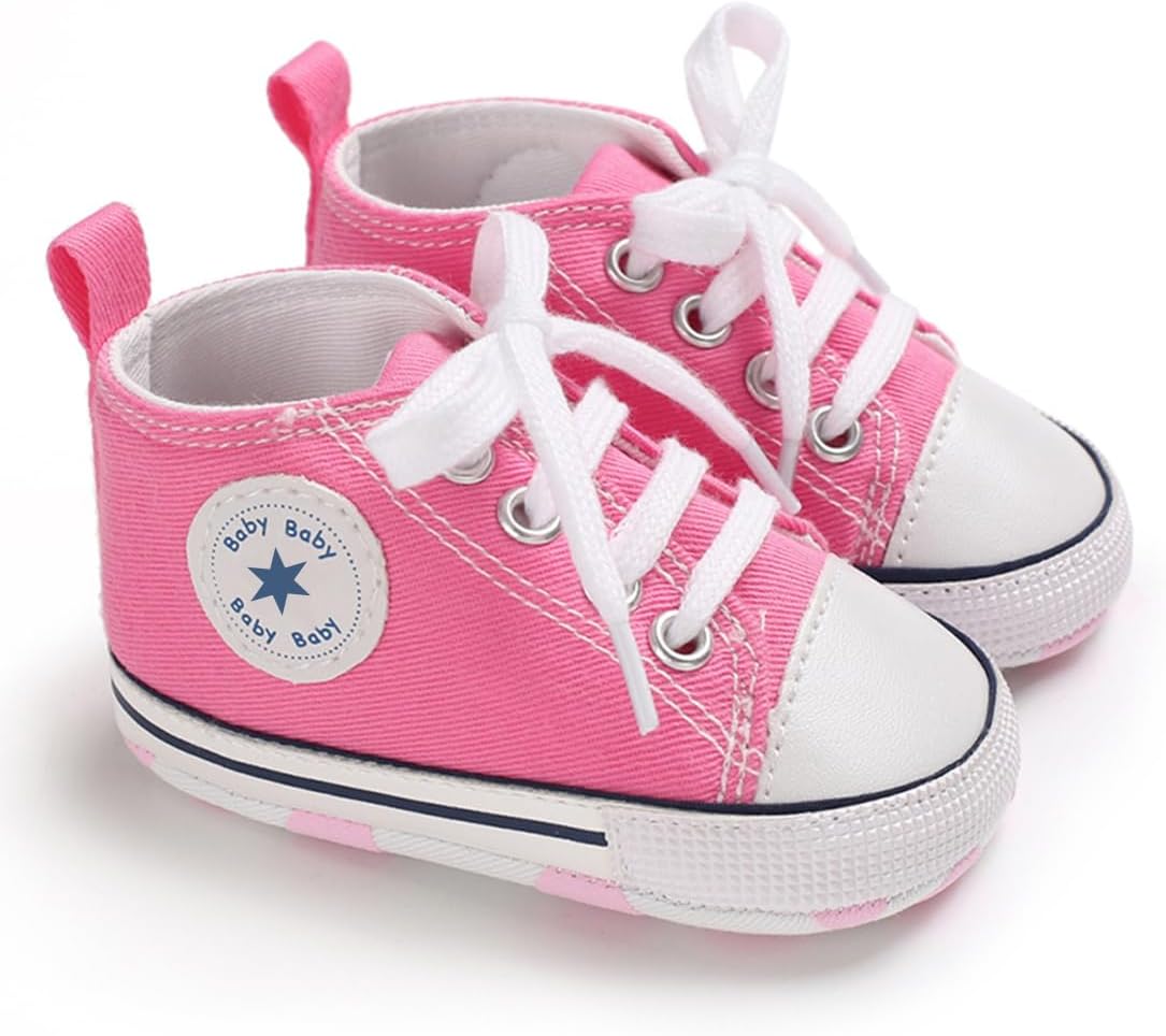 Unisex Baby Girls Boys Canvas High-top Shoes, Newborn Infant Anti-Slip Soft Sole Frist Walking Breathable Sneakers