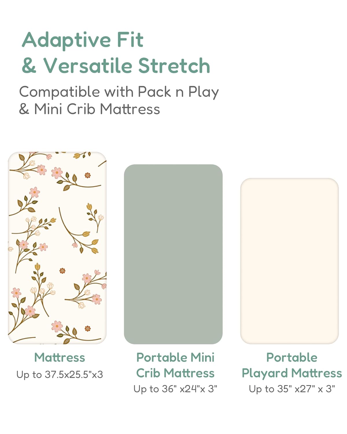 Pack and Play Sheets Fitted, Pink Vintage Floral&Beige, Soft and Safe, Hypoallergenic, 2 Pack for Baby Girls