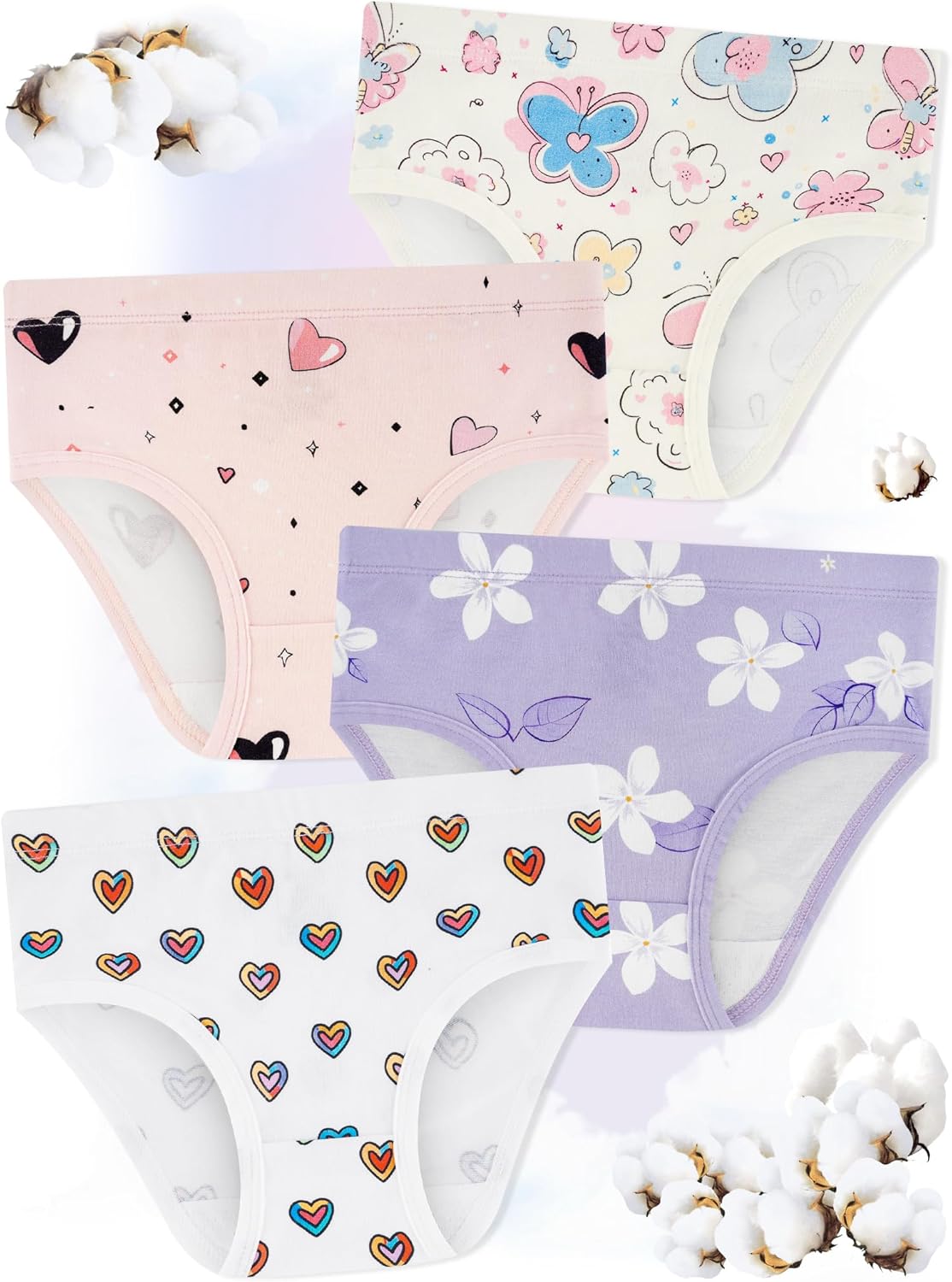 Girls' Underwear,Soft Cotton Tagless Panties for Toddlers' & Little Kids Comfort,Breathable Briefs,8-Pack