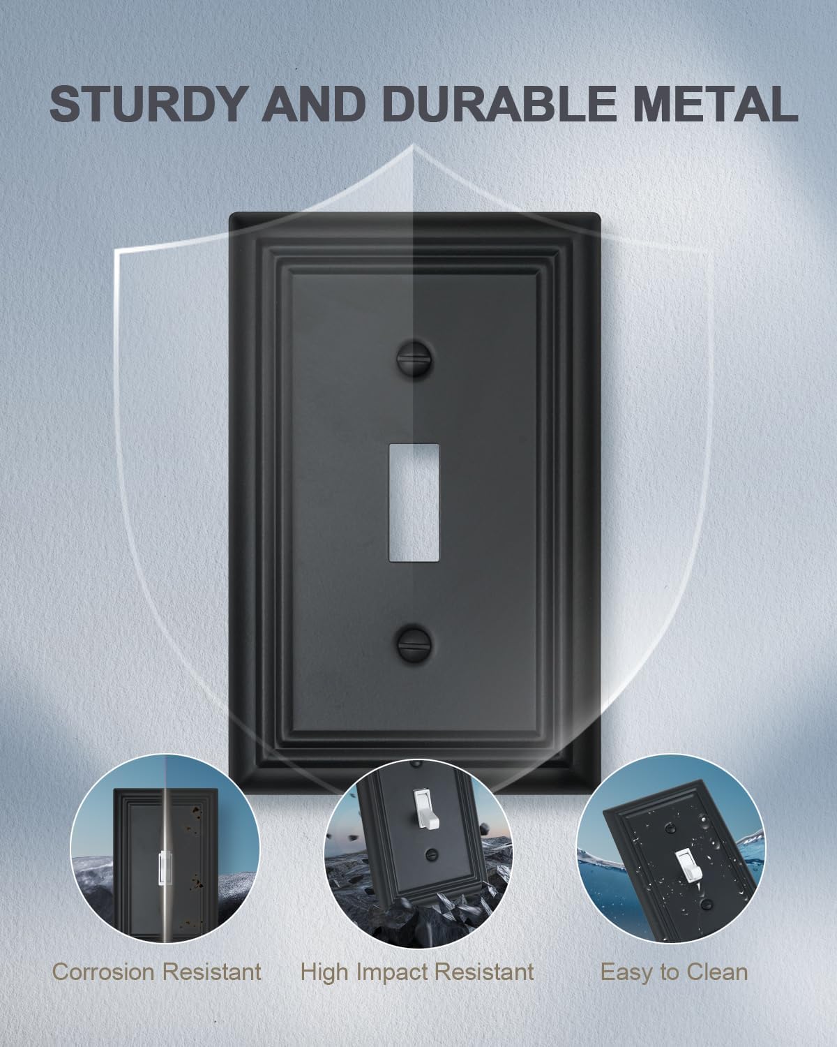 4-Pack Single Toggle Wall Plates, Decorative Black Switch Plate Covers, Metal Light Switch Covers, Durable Metal, 3.15''*4.88'', Midsize