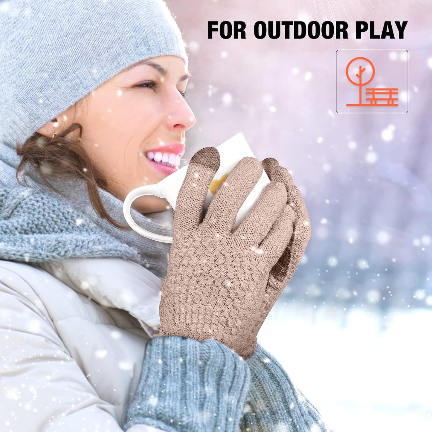 Geyoga 2 Pairs Women's Winter Touch Screen Gloves Soft Warm Fleece Lined Knit Elastic Cuff Winter Texting Gloves