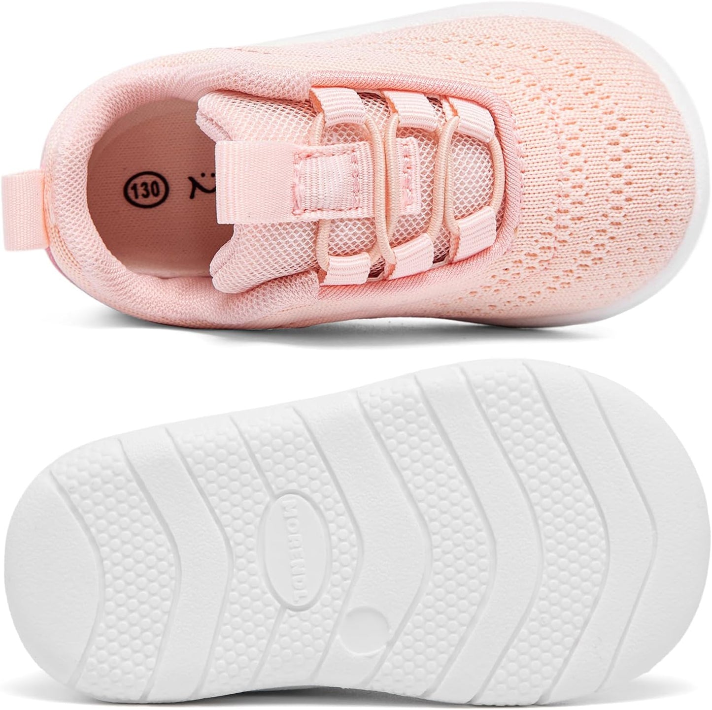 MORENDL Toddler Slip On Sneakers Baby Walking Shoes Non-Slip Breathable Unisex Pink Mesh Lace-Up Athletic Sneakers Infant Running Shoes